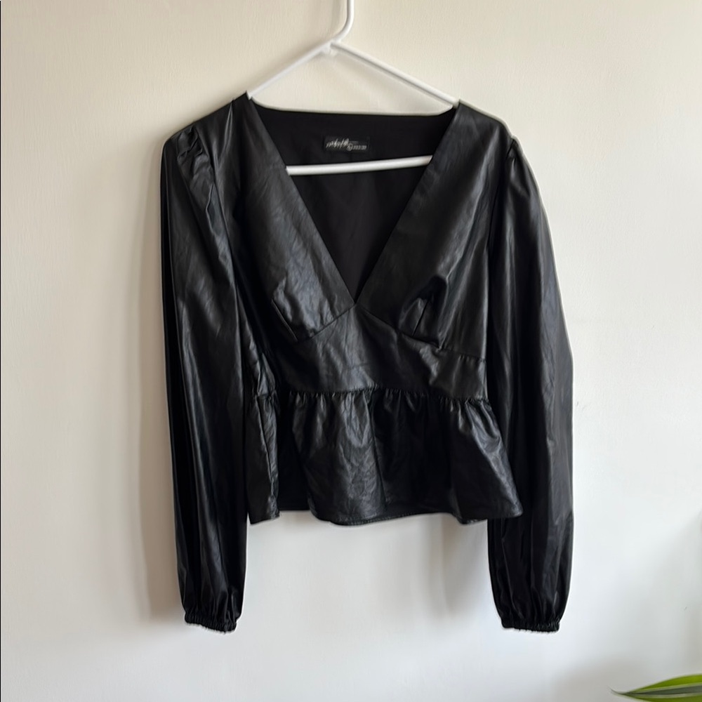 Black vegan leather Women's Blouse